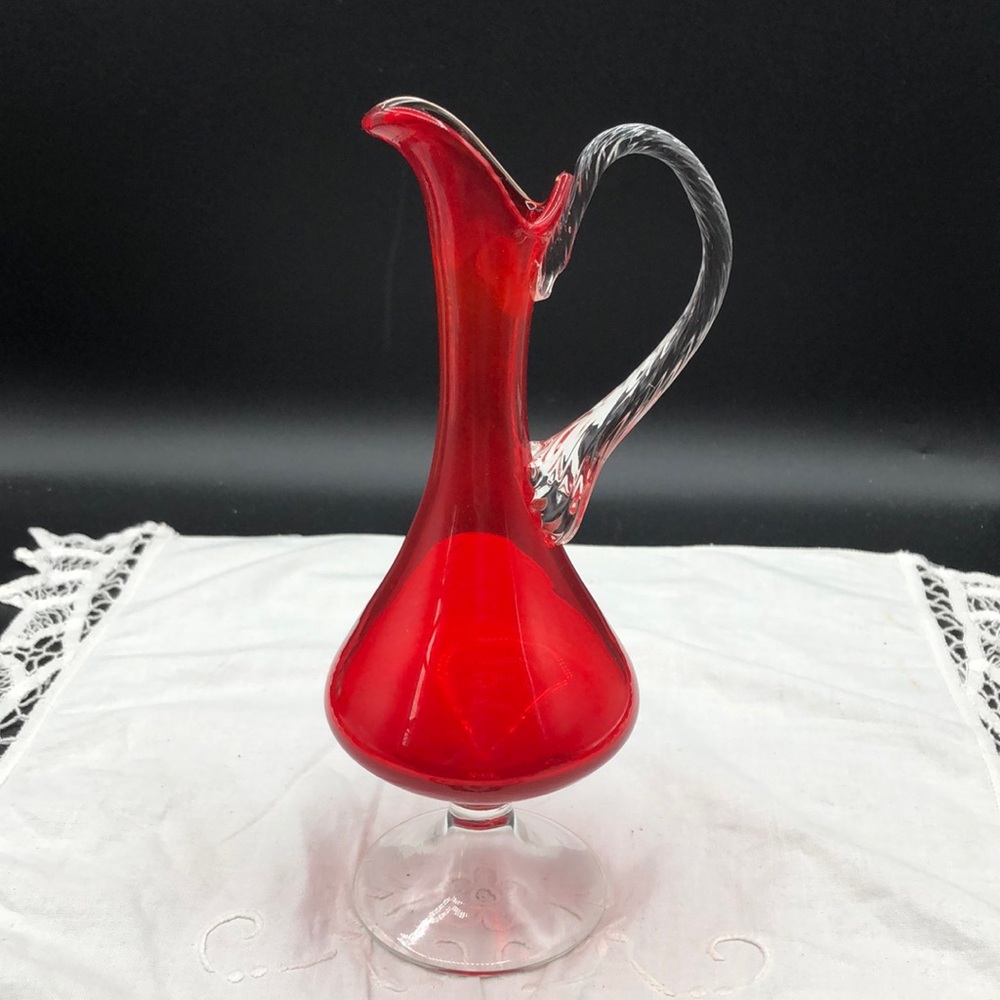 Vintage 8.25" Red Footed Pitcher Decanter